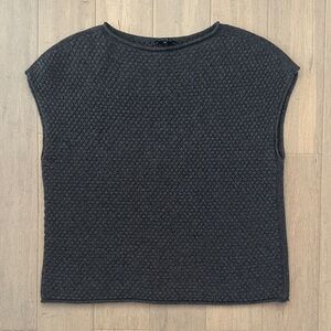 Lafayette 148 New York Charcoal Cashmere Textured Cap Sleeve Rolled Neck Top